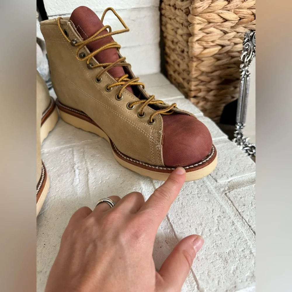 Chippewa Monkey Boots  Suede Leather Size 10 ЕЕЕ Tan Maroon - Picture 8 of 13